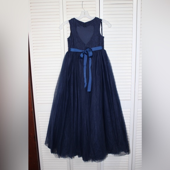 David’s Bridal Navy Blue Kids Dress with Gold Accents Size 8 - Picture 7 of 15